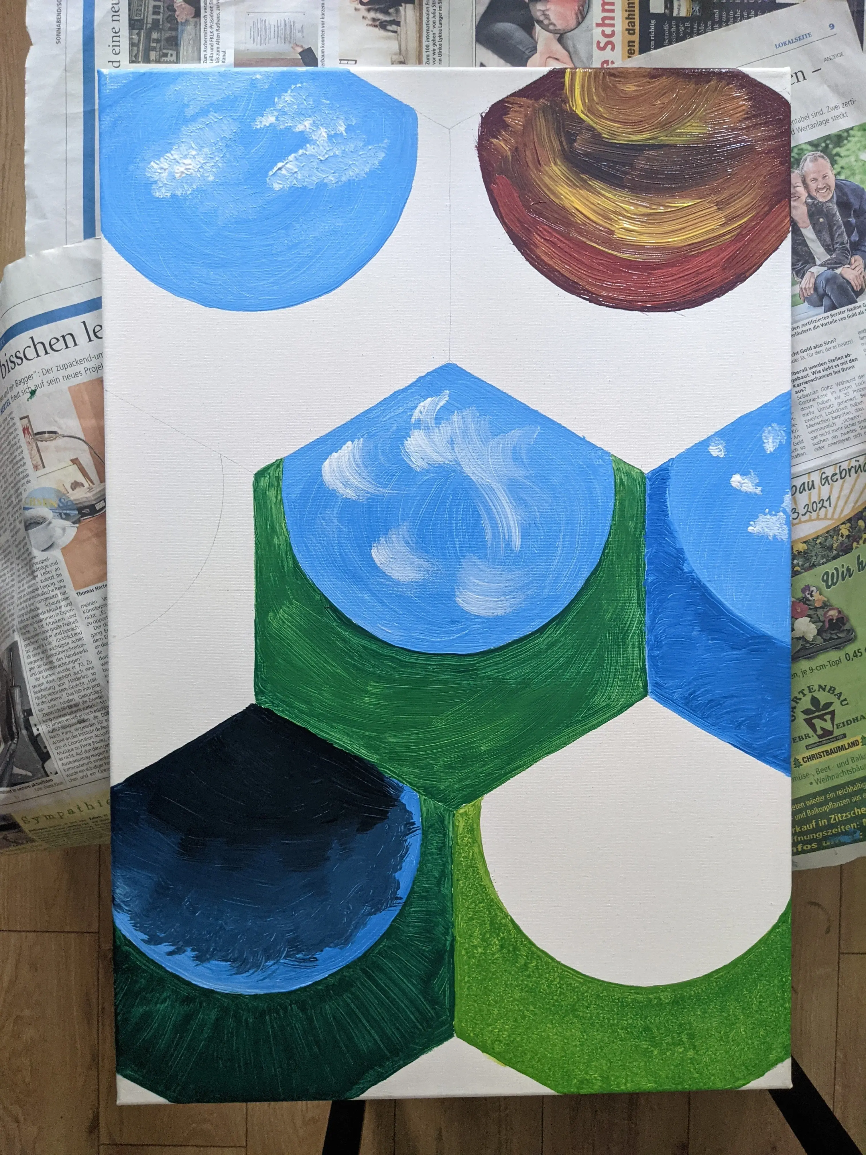 More hexagonal tiles got their background filled with blues and greens